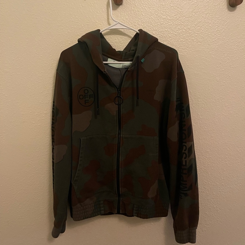 Off- White Camouflage Zip-Up Hoodie